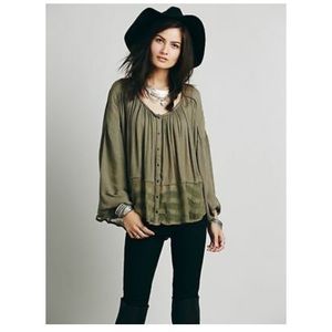 Free People Long-Sleeve Gauze Swing Blouse